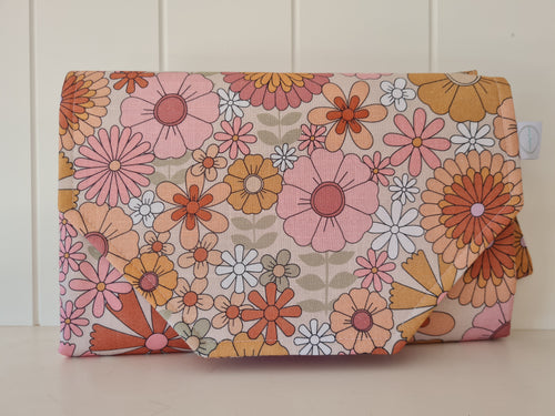 Pink Retro Floral Nappy change mat clutch (Pre Order - Dispatches in 12 days)