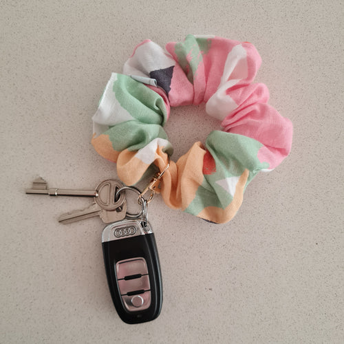 Large Floral Scrunchie Wristlet / Keychain