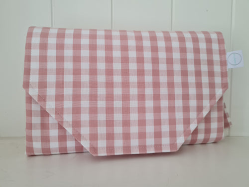 Antique Pink Gingham Nappy change mat clutch (Pre Order - Dispatches in 10-12 days)