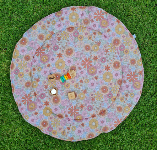 Pink Retro Floral / Blush Minky dot Play mat