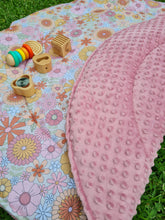 Load image into Gallery viewer, Pink Retro Floral / Blush Minky dot Play mat