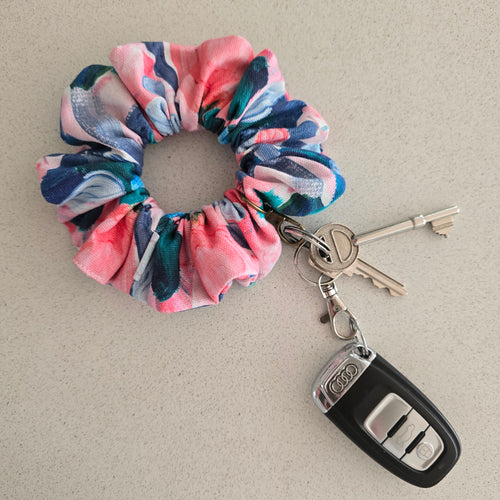 Abstract Floral Scrunchie Wristlet / Keychain