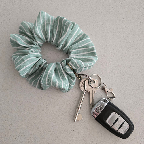 Foggy Dew Stripe Scrunchie Wristlet / Keychain