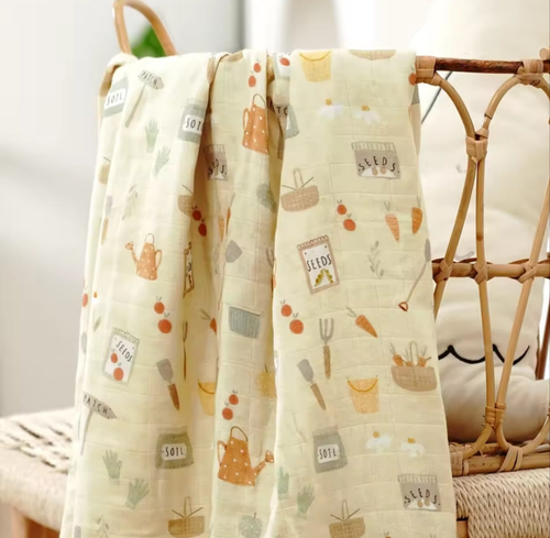 Baby Swaddle Farm themed, baby swaddle garden themed, Bamboo cotton muslin swaddle
