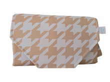 Load image into Gallery viewer, Latte Houndstooth Nappy change mat clutch DELUXE