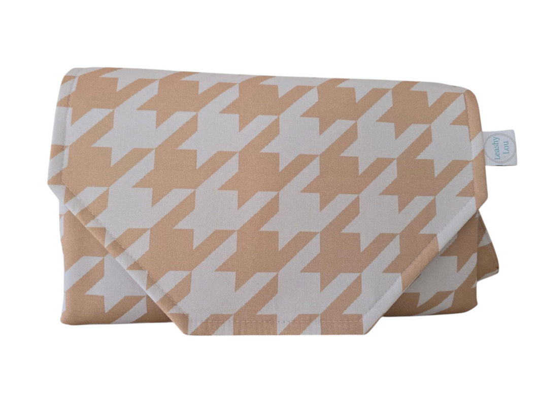 Latte Houndstooth Nappy change mat clutch DELUXE