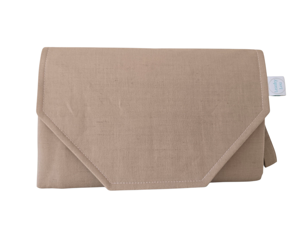 Taupe Linen Nappy change mat clutch DELUXE
