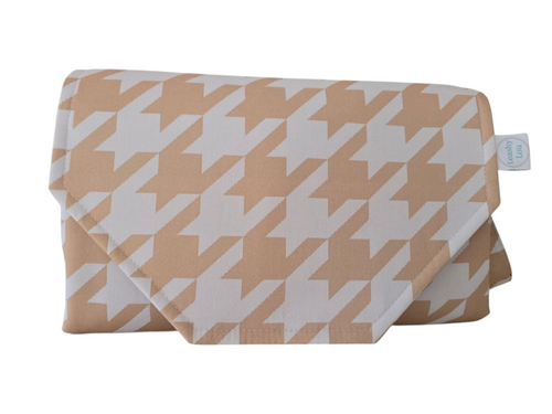 Latte Houndstooth Nappy change mat clutch (Pre Order - Dispatches in 10-12 days)