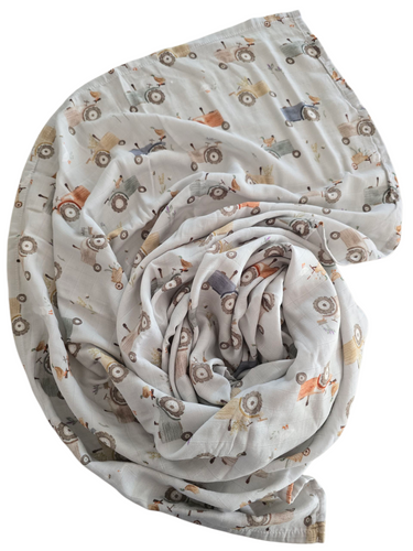 Tractor Bamboo Cotton Muslin Swaddle