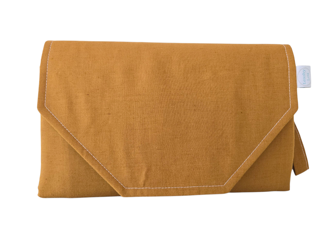 Mustard Linen Nappy change mat clutch DELUXE