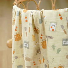 Load image into Gallery viewer, Baby Swaddle Farm themed, baby swaddle garden themed, Bamboo cotton muslin swaddle