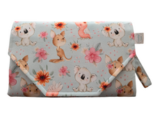 Load image into Gallery viewer, Floral Aussie Animals Nappy change mat clutch DELUXE