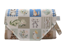 Load image into Gallery viewer, Aussie Animal Check Nappy change mat clutch DELUXE