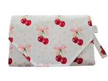 Load image into Gallery viewer, Cherry Bows Nappy change mat clutch STANDARD