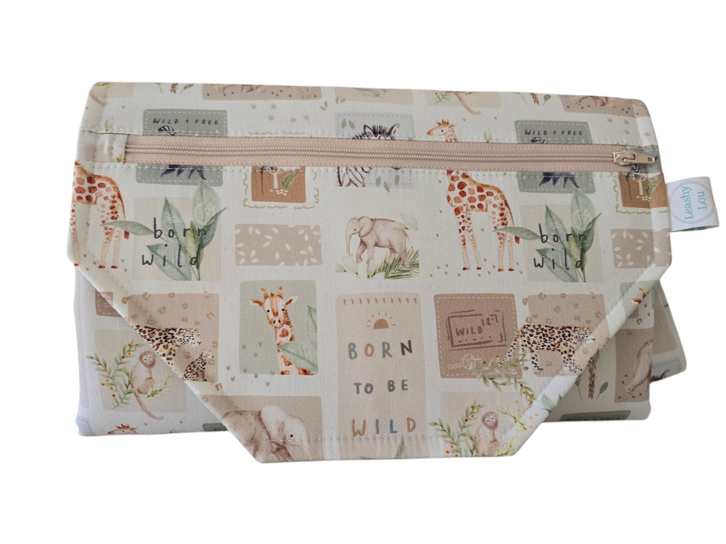 Born To Be Wild Nappy change mat clutch w/Zippered Pocket