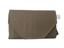 Load image into Gallery viewer, Olive Linen Nappy change mat clutch DELUXE