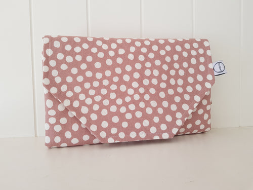 Dusty Pink Polka dots Nappy change mat clutch, Nappy change clutch, nappy clutch