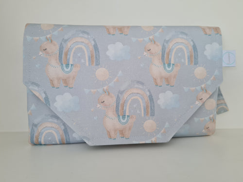 Rainbows & Llamas nappy change mat clutch,  nappy clutch, change mat clutch, Nappy wallet