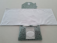 Load image into Gallery viewer, Black dots on green  Nappy change mat clutch,  nappy clutch, change mat clutch, Nappy wallet