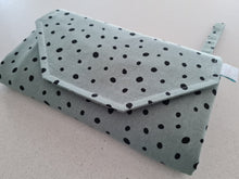Load image into Gallery viewer, Black dots on green  Nappy change mat clutch,  nappy clutch, change mat clutch, Nappy wallet