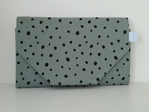 Black dots on green  Nappy change mat clutch,  nappy clutch, change mat clutch, Nappy wallet