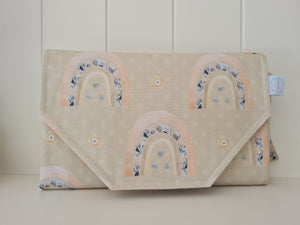 Floral Rainbow on Beige  Nappy change mat clutch (Pre Order - Dispatches 12 days)