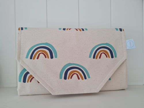 Rainbows on Natural Nappy change mat clutch (Pre Order - Dispatches 10 -12  days)