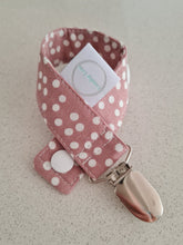 Load image into Gallery viewer, Linen Dusty Pink Polkadots Dummy Clip / Pacifier Clip