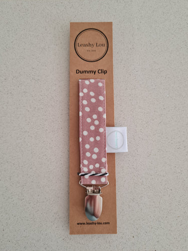 Linen Dusty Pink Polkadots Dummy Clip / Pacifier Clip