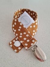 Load image into Gallery viewer, Linen Mustard Polkadots Dummy Clip / Pacifier Clip