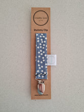 Load image into Gallery viewer, Linen Blue Polkadots Dummy Clip / Pacifier Clip