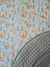 Load image into Gallery viewer, Baby Animal Love / Grey Minky dot Play mat