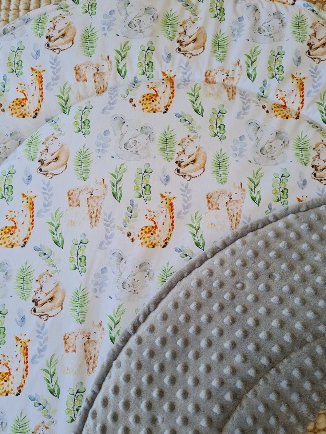 Baby Animal Love / Grey Minky dot Play mat