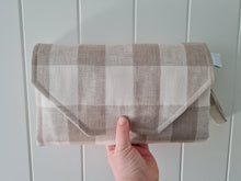 Load image into Gallery viewer, Natural Gingham linen Nappy change mat clutch (Pre Order - Dispatches in 10-12 days)