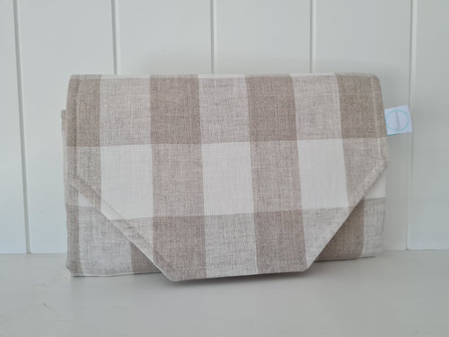 linen nappy change mat clutch, nappy wallet, nappy bag, change mat clutch