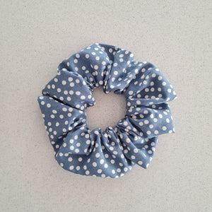 Blue Polka Dot Linen XL Scrunchie