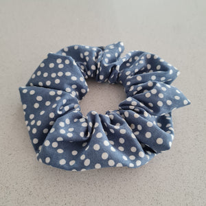 Blue Polka Dot Linen XL Scrunchie