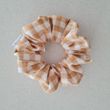 Load image into Gallery viewer, Mustard Linen Gingham Scrunchie, Linen Scrunchie, Satin Scrunchie, Scrunchie, Mini Scrunchie, XL Scrunchie