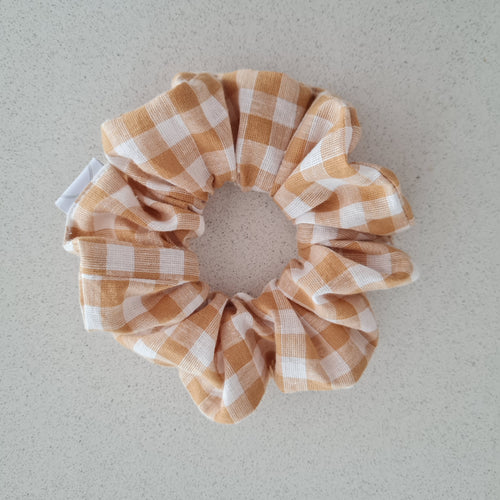 Mustard Linen Gingham Scrunchie, Linen Scrunchie, Satin Scrunchie, Scrunchie, Mini Scrunchie, XL Scrunchie