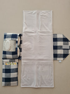 Navy Gingham linen Nappy change mat clutch (Pre Order - Dispatches in 10-12 days)