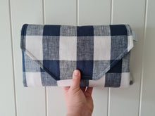 Load image into Gallery viewer, Navy Gingham linen Nappy change mat clutch (Pre Order - Dispatches in 10-12 days)