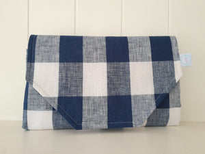 Navy Gingham linen Nappy change mat clutch (Pre Order - Dispatches in 10-12 days)
