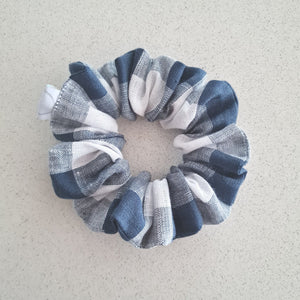 Navy Gingham Linen Scrunchie